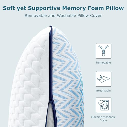 Sofslee Gel Memory Foam Pillows Standard Size Set of 2, Medium Firm Orthopedic Pillow for  - image 3