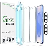 amFilm Auto-alignment OneTouch for Samsung Galaxy S25 6.2'' Screen Protector + Camera Lens Protector, Tempered Glass, 30 seconds Installation, Bubble Free, Case Friendly, Anti-Scratch [2+2 Pack]