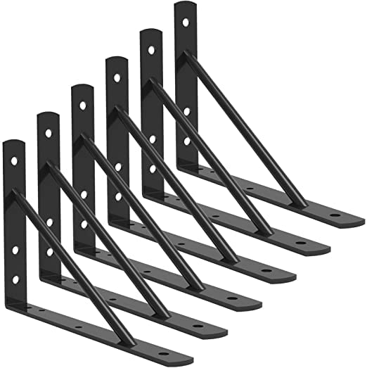 ROSE AHMED Shelf Brackets 12 Inch Heavy Duty Metal Shelf Holders, Industrial Rustic Farmhouse Iron Floating Shelf Bracket for Open Shelving, Right Angle L Brackets for Wall Mounted Shelves(6 Pack).-image-10