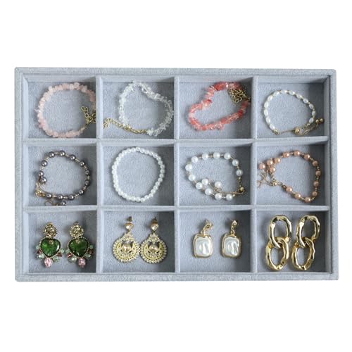 Image of Wudygirl Velvet Stackable 12 Grid Jewelry Tray Display Jewelry Organizer Storage Rings Earrings Watch Necklace Bracelet Cufflinks Holder Showcase(12 Grid)