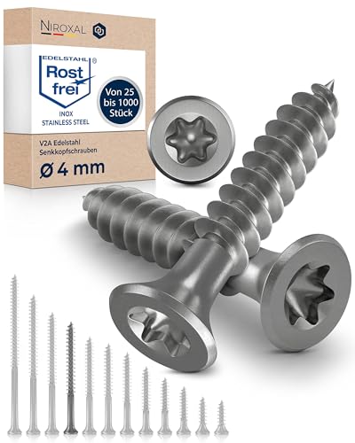 Holzschrauben Torx Schrauben 4x55 Edelstahl V2A rostfrei Spanplattenschrauben für Holz Teilgewinde 4mm stark 55mm lang 400 Stück Edelstahlschrauben Holz A2