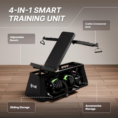 Image of Cult 4 in 1 Multi Home Gym with Cable Crossover, Adjustable Bench, Dumbbell & Weights Storage Rack | 300 Kg Capacity | 8-Level Incline /Decline | 3 Resistance Levels | Perfect for Home Gym