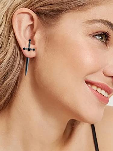 Gothic Sword Earrings for Women Goth Cross Sword Earrings Accessories Red Black Knife Earring Vintage Crystal Stud Earring Halloween Costumes3