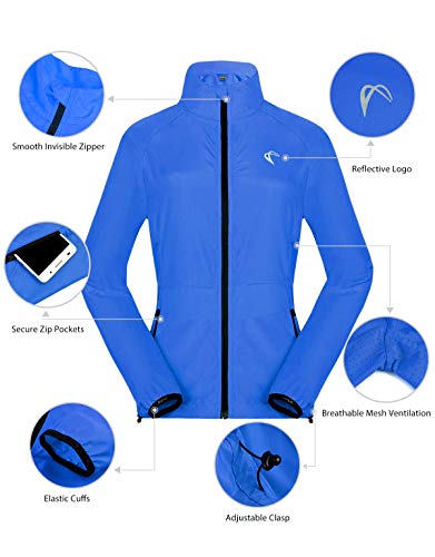 Women's Packable Windbreaker Jacket, Lightweight and Water Resistant, Active Cycling Running Skin Coat, Blue S - Thumbnail 7