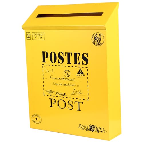 Boîte aux lettres décorative en fer jaune au design mural robuste - 2