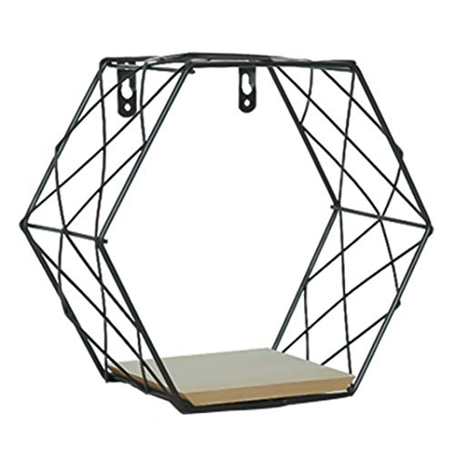 Barney Ingenious Geométrico Hexágono Estante de almacenamiento de pared estante de madera estante decoración, ¦ hierro, negro, Small