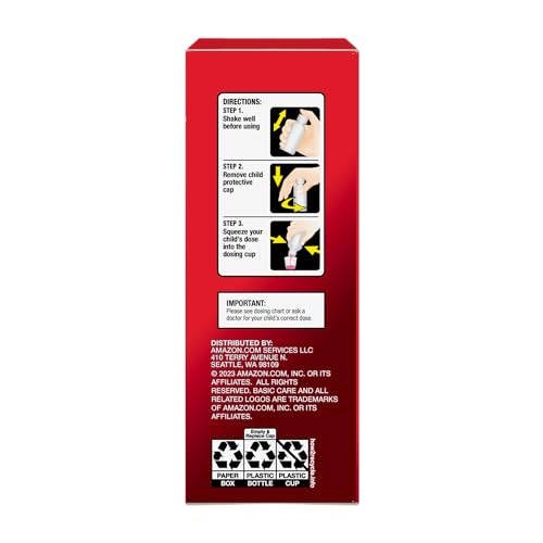 Image of Amazon Basic Care Children's Pain and Fever Oral Suspension Liquid, Pain Reliever, Fever Reducer, Acetaminophen 160 mg per 5 mL, Bubblegum Flavor, 8 fl oz