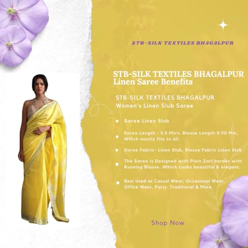 Image of STB-SILK TEXTILES BHAGALPUR Women's Bhagalpuri Linen Saree With Blouse Piece