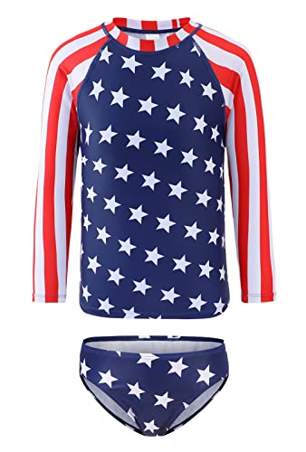 Image of HowJoJo Girls Two Piece Swimsuits Long Sleeve Rash Guard Set Kids Bathing Suits UPF 50+