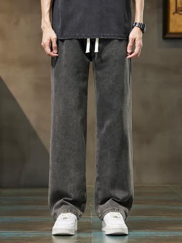 Baggy Jeans for Men Drawstring Elastic Waist Loose Fit Y2K Denim Pants with Pockets2
