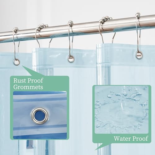 Image of Mrs Awesome Clear Blue Shower Curtain Liner with 3 Magnets, 72x72 Premium Flexible Sturdy Plastic Shower Curtain for Bathroom Lightweight & Waterproof, Clear Blue