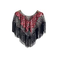 vastwit Women's 1920s Shawl Wraps Sequin Tassel Bridal Shawls Flapper Evening Cape Cover Up Red One Size