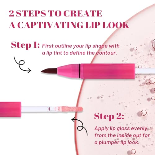 Image of evpct Ruby Red Matte Liquid Lipstick Marker Pen Lip Liner Set with Lip Oil, Shine Finish, 2 in 1 Lipgloss Lipstick Long Lasting Waterproof for Women, Lips Color Stain 24hr Original Smudge Proof