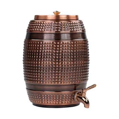 Image of Artarium Hammered Barrel Copper Water Dispenser with Brass Tap (5 litres) | Pure Copper Water Storage for Home, Dining & Office