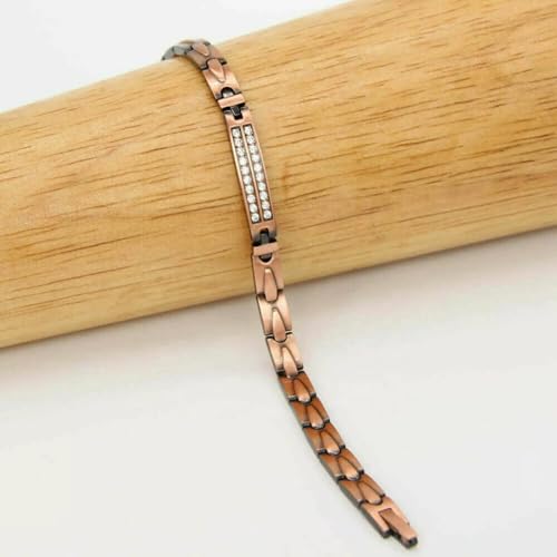 Image of Copper Bracelet for Women 99.9% Pure Copper Crystal Bracelets Link Chain Charm Jewelry Present 3500 Gauss with Adjustment Tool