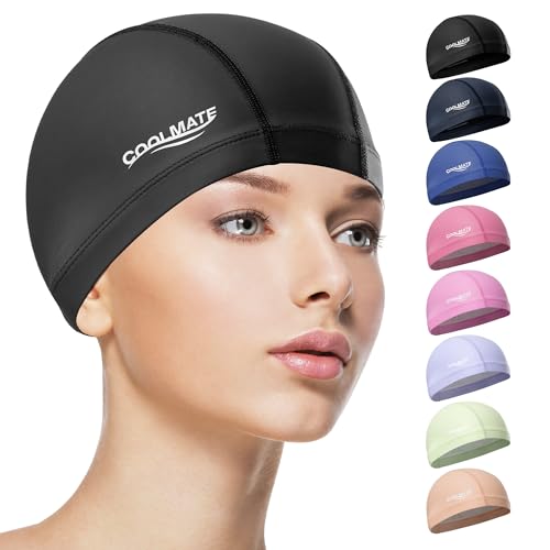 COOLMATE Fabric Swim Cap for Adult Women Men Kid 3 4 6 8 14 16, Silicone Water Resistant Layer,...