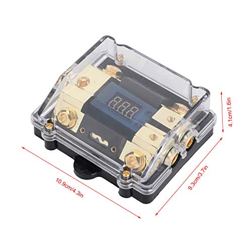 Fused Holder Box, Transparent Cover Fused Holder Block 100A 1 in 2 Out with LED Digital Voltage Display Power Distribution Block Replacement for Car Yacht Audio, 4.3 x 3.7 x 1.6in