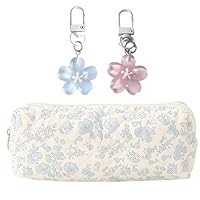 louuuou Floral Pencil Case for Girls Secondary School, Girls Pencil Case Pencil Cases, School Supplies Blue Flower Pencil Cases with Pink Blue Flower Charms for Birthdays or The Start of Term