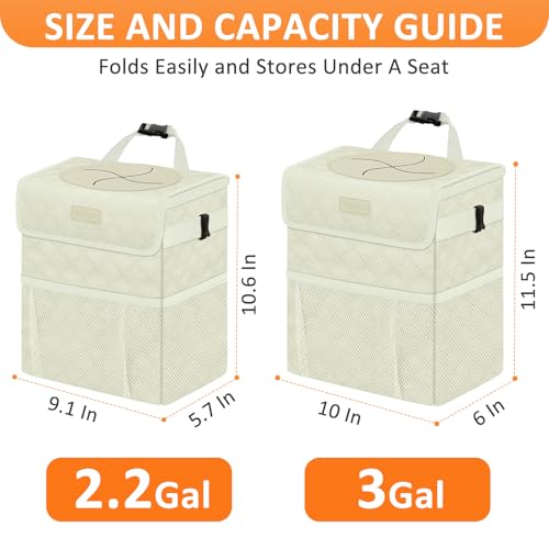 Image of Vankor Car Trash Can for Car Cute, Car Trash Bag Bin Hanging Waterproof Automotive Car Garbage Cans Leak Proof Vehicle Trash Can Diamond Pattern-Beige