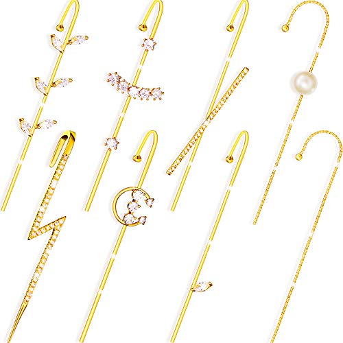 8 Pieces Ear Cuff Wrap Crawler Hook Earrings Rhinestone Crawler Earrings Piercing Crystal Hook Wrap Earrings for Women Girls (Gold)