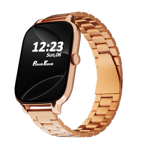 Image of PunnkFunnk H9 Metal Smart Watch 2.01 inch TFT Display, Bluetooth 5.0 with 100+ Sports Mode, Heart Rate & Blood Oxygen Monitor, Call & Message Reminders Compatible with Android & iOS (Metal Gold)