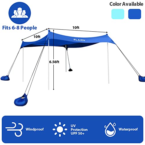 Image of RLAIRN Beach Canopy Tent Sun Shade, Portable Beach Sun Shelter UV Protection Beach Shade Easy Setup with Poles for Beach, Camping, Backyard, Picnics (Blue 7x7 Ft with Rope) (Deep Blue 10x10 FT)