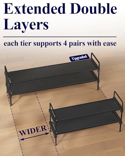 Image of Kitsure Shoe Rack for Closet, Shoe Organizer for Front Door Entrance, Stackable Shoe Shelf, Detachable Closet Organizers and Storage, 36.1 inch Wide - 2 Tiers, Black | Closet, Front Door Entrance, Entryway, Stackable & Detachable Shelf, Closet Organizers and Storage
