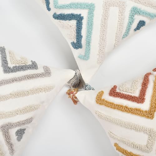 LOOPUINHOM Boho Pillow Covers 18X18 Inch Boho Tufted Throw Pillow Covers Decorative Tassels Cushion Cover Farmhouse Pillow Case for Couch Sofa Bed Living Room Bedroom, Rust by LOOPUINHOM - Image 8