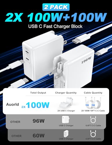 Image of Mac Book Pro Charger, 100W USB C Fast Charger for MacBook Pro /MacBook Air 16 15 14 13 Inch, iPad Pro, iPhone 16 /15 Pro and All USBC Devices, GaN Foldable Power Adapter with 10 FT USB C Charge Cable