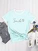 Dresswel Womens T-Shirt Cute Funny Smile Face Graphic Print Tee Shirts Summer Tops(Sky Blue, 2XL) #2