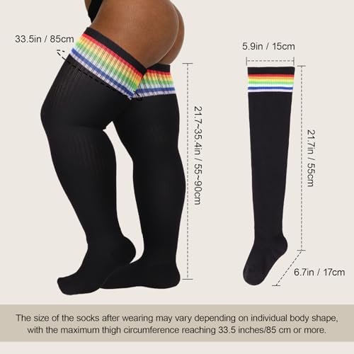 Image of DRESHOW Plus Size Thigh High Socks Striped Over Knee Long Boot Stockings Knee High Tube Socks Leg Warmers for Women