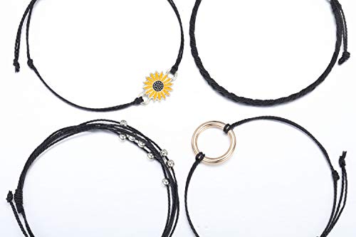 Top Plaza 4 Pcs Summer Surfer Wave Anklet Bracelets for Women Adjustable Strand Braided String Rope Bracelets Sunflower Friendship Bracelets Ocean Beach Jewelry for Women Teen Girls - Image 3