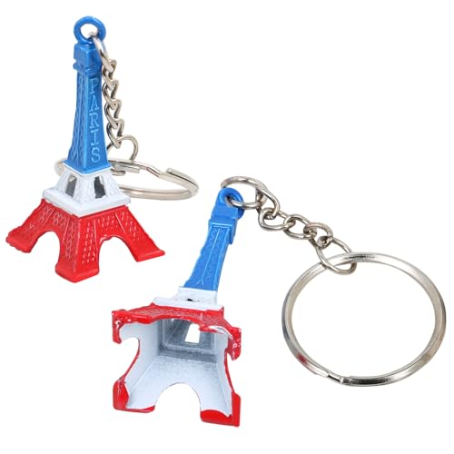 TRIXES Set of 2 Tricolour Novelty Eiffel Tower Keychain Pendants Red White Blue Paris Landmark Keyring Accessory for Bastille Day and National Celebrations