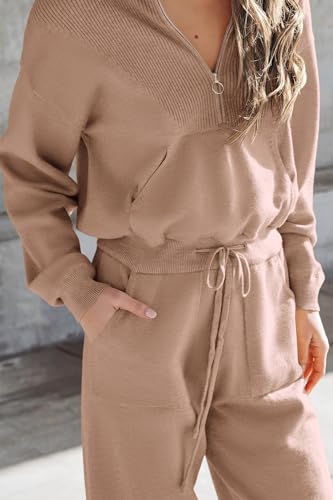Image of PRETTYGARDEN Women's 2 Piece Sweater Set Pullover Zipper Sweatshirt Jogging Pants Tracksuit Casual Outfit