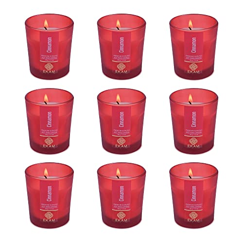 Image of EKAM Cinnamon Votive Soy Wax Scented Candle, 40 Grams, 10 Hours Burn Time| Long Lasting Premium Candles | Ideal for Home Decor | Gifting & Aromatherapy (Pack of 9)