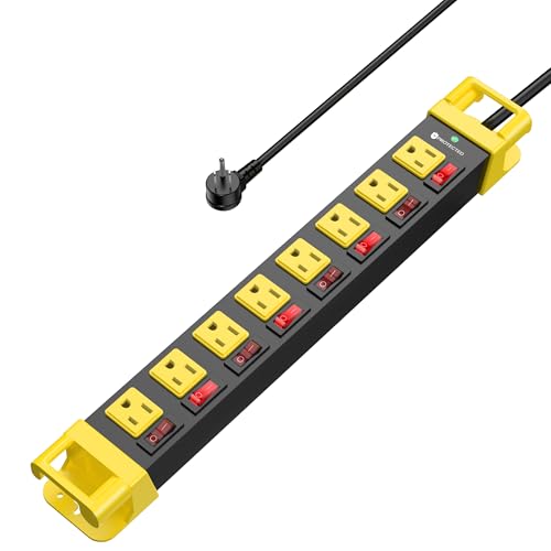 Regleta de alimentación con interruptores individuales, 8 tomacorrientes de alta resistencia con gestor de cables, protector de sobretensiones 1200J para oficina en casa, cochera industrial