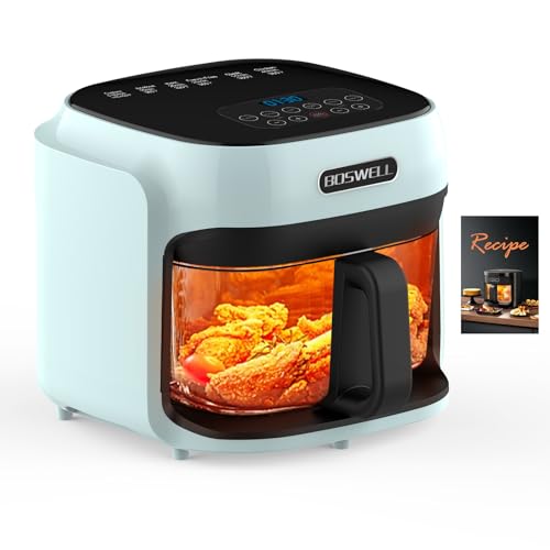 BOSWELL Glass Air Fryer, 7.5 QT with Transparent Fry Bowl, Circulating Heating, Temperature Control, Stainless Steel Air Fryer Roast, Dishwasher Safe (Green) by BOSWELL - Used condition - US$98.91