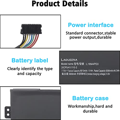 Laqueena-L18M4PE0-Laptop-Battery-Compatible-with-Lenovo-Yoga-C740-14IML-C740-15IML-Series-5B10W67296-5B10U40209-L18L4PE0-5B10W67185-5B10U40210-772V-51Wh-4-Cell