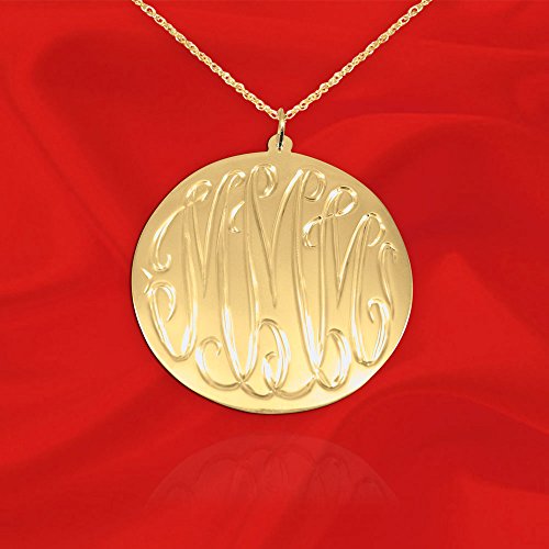 Monogram Necklace 1.5 inch Hand Engraved 24K Gold Plated Silver Personalized Initial Necklace Made in USA2