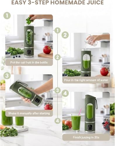 Image of Portable Electric Blender Bottle with Digital Display, Rechargeable Smoothie Maker, USB Juicer Mixer Grinder for Shakes, Juices, Baby Food & Protein Drinks Leakproof & Travel Friendly (Green)