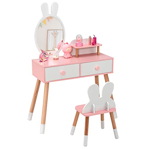 Amelia Ensemble de coiffeuse avec tabouret et miroir Rose