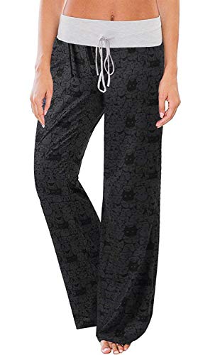 Image of AMiERY Women's Comfy Casual Pajama Pants Floral Print Drawstring Palazzo Lounge Pants Wide Leg