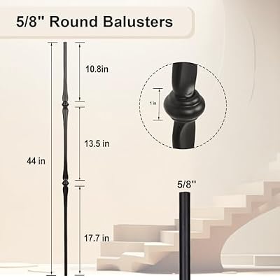 10-Pack Iron Balusters for Staircase,Hollow Premium Spoon Stair Balusters,Satin Black Balusters for Staircase Interior,5/8 Round x 44 Long
