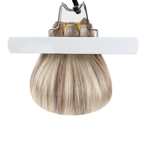 Image of Ugeat Weft Hair Extensions Human Hair, Sew in Hair Extensions 18 Inch 100g, Hair Weft Extensions Light Brown Highlights Platinum Blonde, Softness