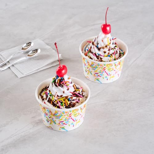 Image of Coppetta 8 Ounce Dessert Cups, 200 Greaseproof Ice Cream Cups - Lids Sold Separately, For Hot And Cold Foods, White Paper Yogurt Bowls, Party Sprinkle Design, Disposable, Sturdy - Restaurantware
