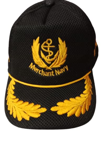 Image of Adjustable Caps | Uniform Accessory | Free Size Unisex Hat | Baseball Hats | Durable & Lightweight Comfortable Cap | Hat with Gold Embroidery Merchant Navy Cap