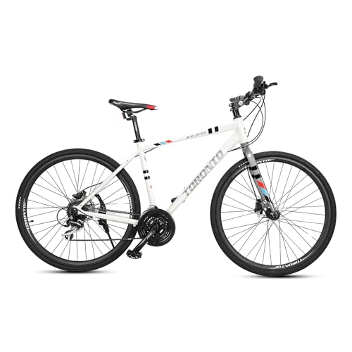 Image of Toronto H30 Rigid Bicycle with Alloy Frame and 700C, 24 Speed Gear with Front Suspension and disc Brakes, White, 1