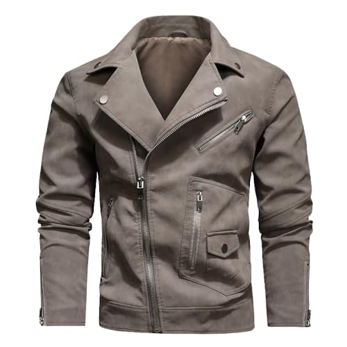 Veste en cuir hommes polaire chaude veste de moto imperméable en PU kaki