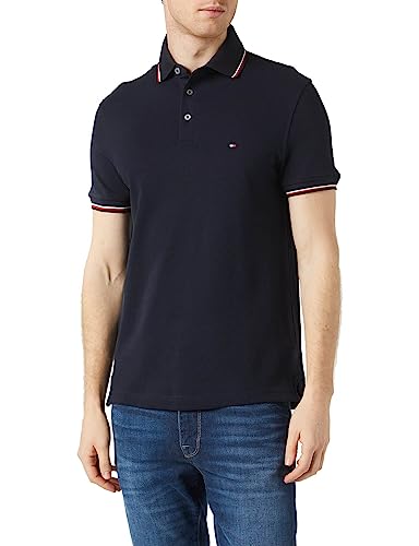 Tommy Hilfiger Hombre Polo de Manga Corta 1985 RWB Tipped Slim Polo Slim Fit, Azul (Desert Sky), S