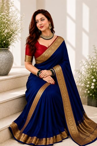 Image of Women's Glory Satin Silk Saree Plain Soft Shiny Elegant Party Traditional Ethnic